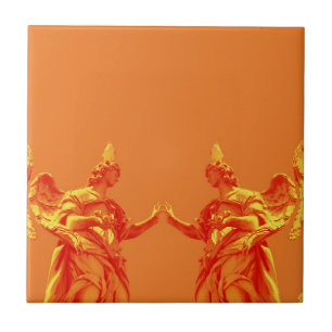 Orange colour digital art with sculptures tile