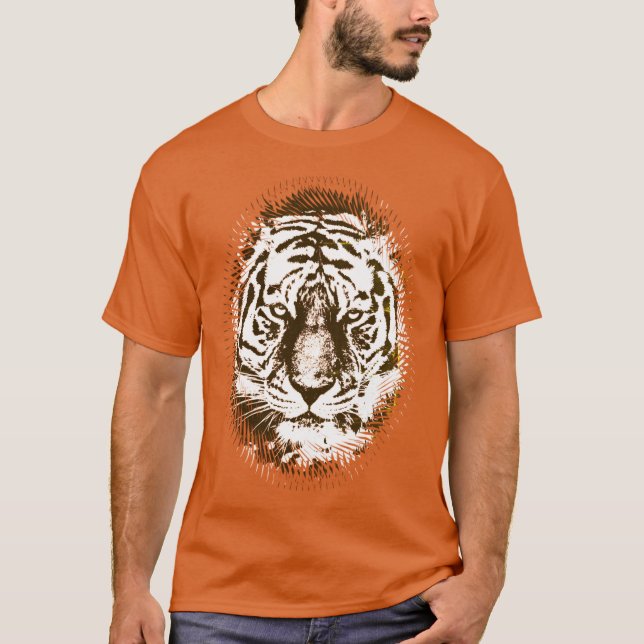 Orange Colour Pop Art Tiger Head Elegant Modern T-Shirt (Front)