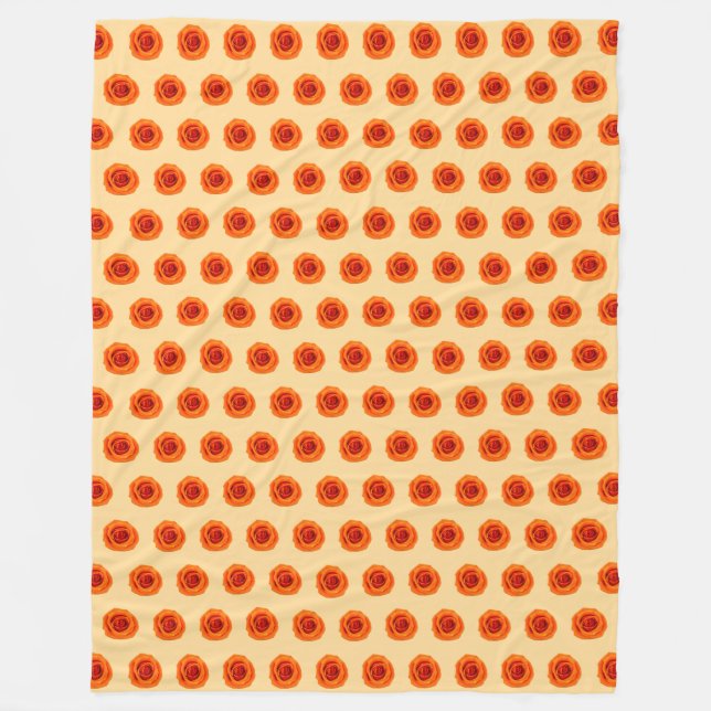 Orange Colour Rose Flower Seamless Pattern on Fleece Blanket (Front)