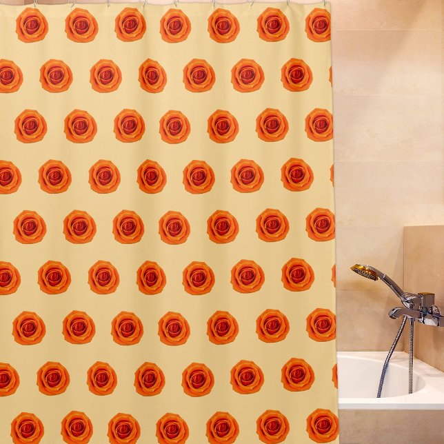 Orange Colour Rose Flower Seamless Pattern on Shower Curtain (Orange color Rose flower seamless pattern on shower curtain)
