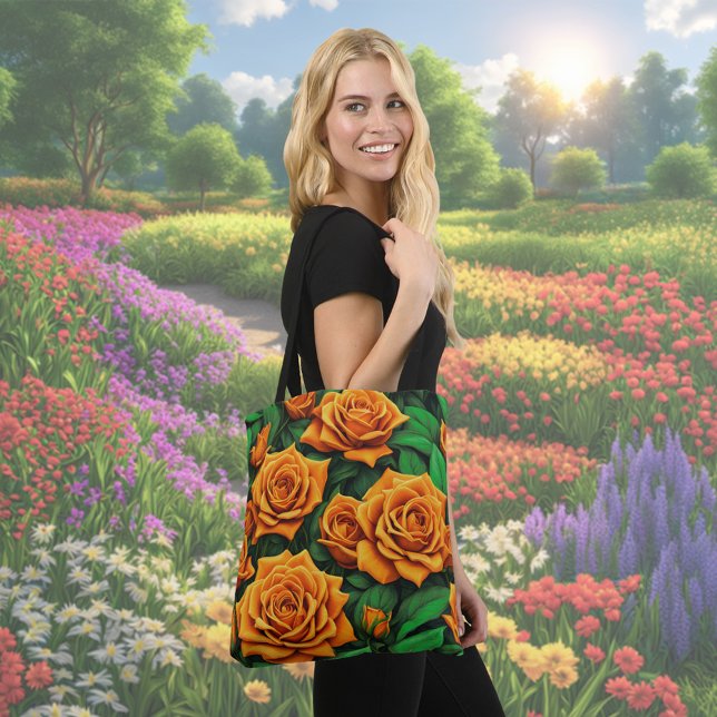 Orange Colour Rose Flower Tote Bag (Orange color Rose flowers tote bag)