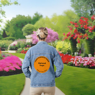 Orange Colour Round Business Brand on Women's Denim Jacket