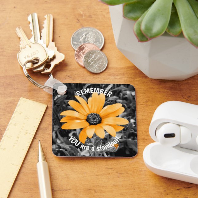 Orange Colour Splash African Daisy Photo Template Key Ring (Desk)