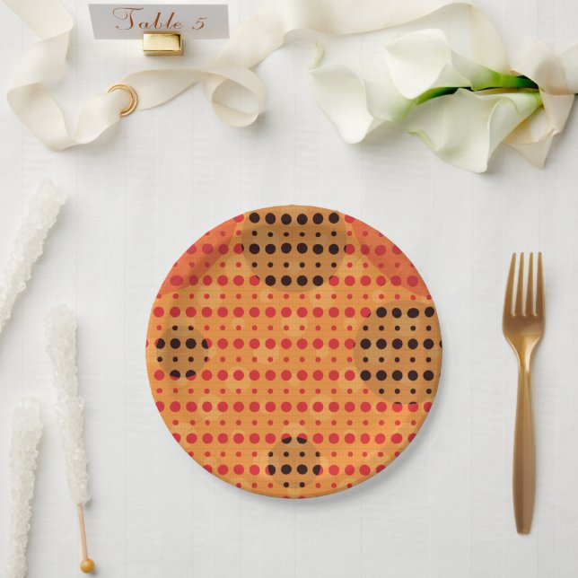 Orange Coloured Abstract Polka Dots (Dark) g9 Paper Plate (Wedding)