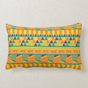 Orange Colourful Abstract Aztec Tribal Print Lumbar Cushion