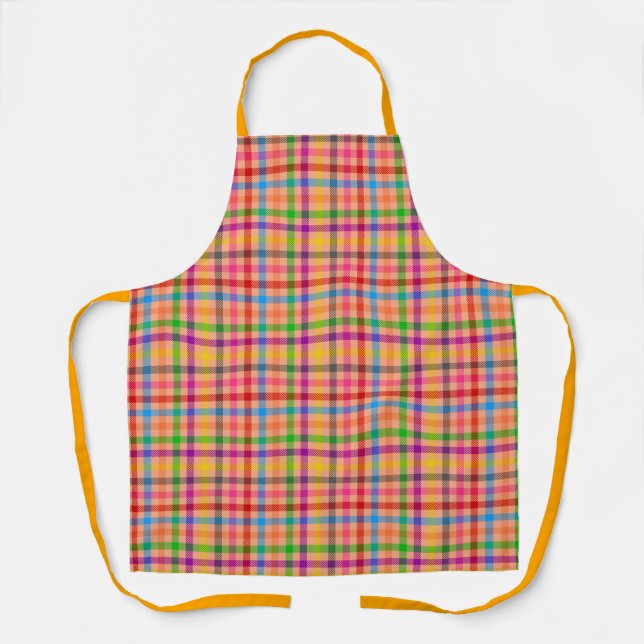 Orange Colourful Gingham Plaid Pattern  Apron (Front)