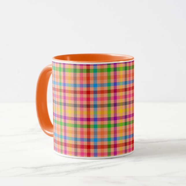 Orange Colourful Gingham Plaid Pattern  Mug (Front Left)