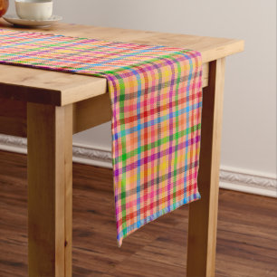 Orange Colourful Gingham Plaid Pattern Short Table Runner