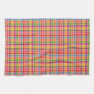 Orange Colourful Gingham Plaid Pattern Tea Towel