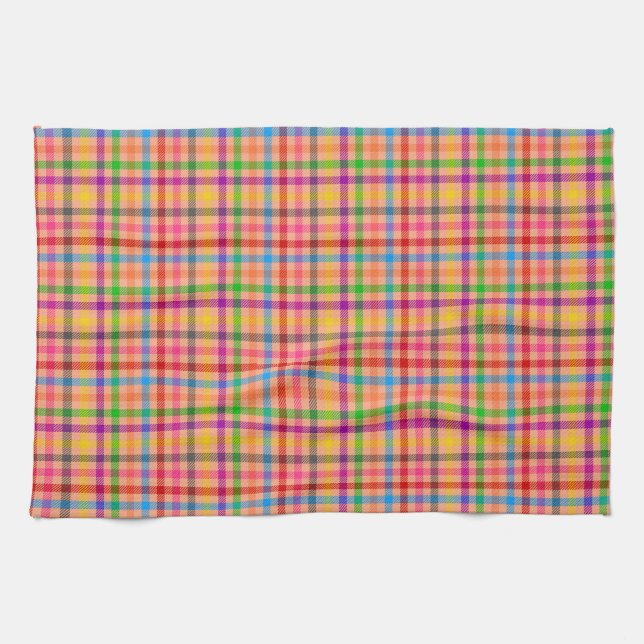 Orange Colourful Gingham Plaid Pattern  Tea Towel (Horizontal)