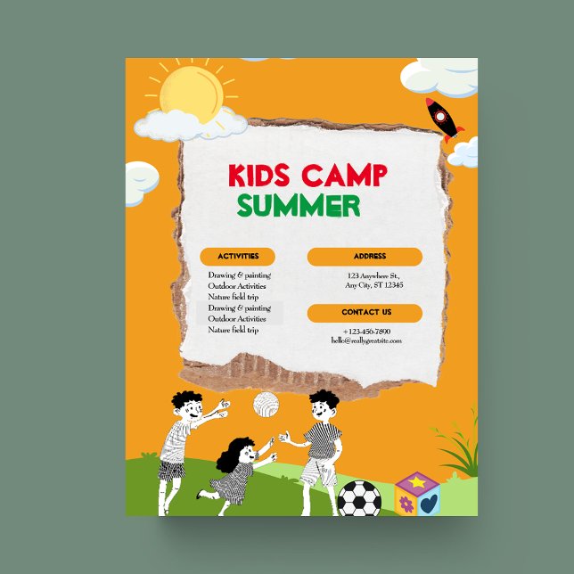Orange Colourful Playful Kids Camp Summer Flyer (Creator Uploaded)