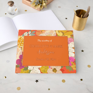 Orange Colourful Summer Floral Garden Wedding Guest Book