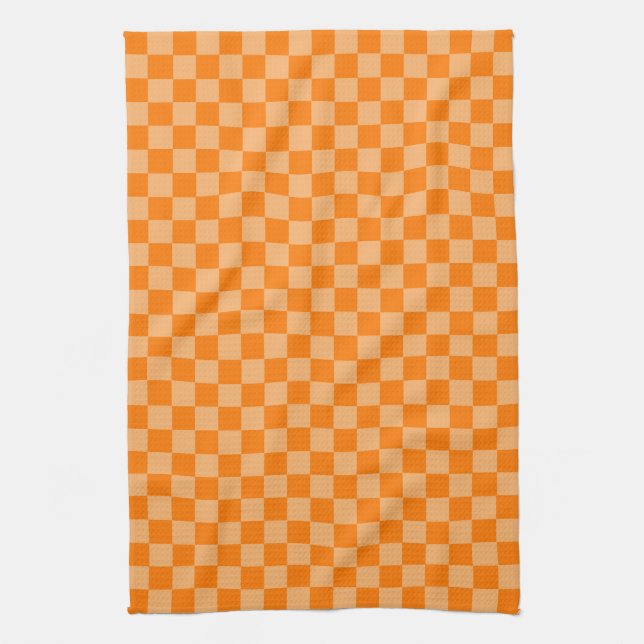 Orange Combination Chequerboard by Shirley Taylor Tea Towel (Vertical)