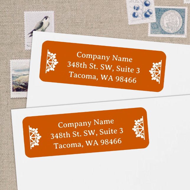 Orange Company Holiday Snowflakes Mailing Address (winter orange spice address label for company Christmas cards with white snowflakes)