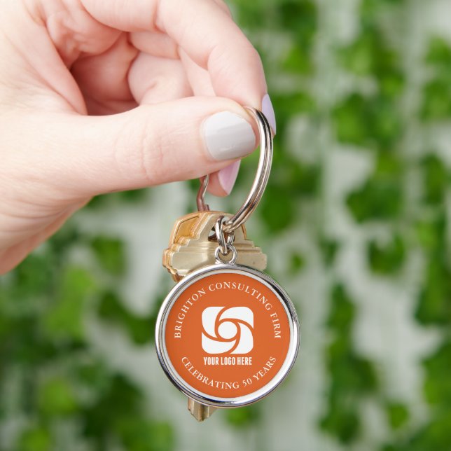Orange Company Logo Custom Business Key Ring (Hand)
