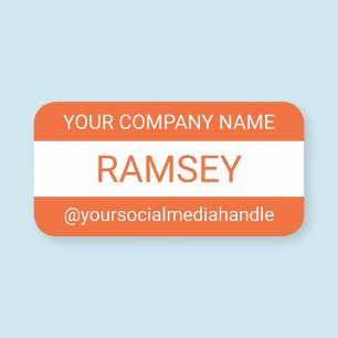 Orange Company Name Tag Pin or Magnetic Rounded