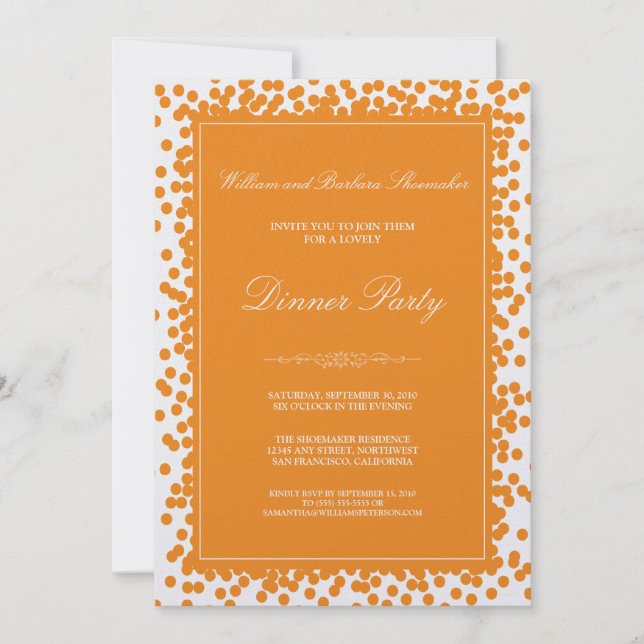 Orange Confetti Dinner Party Invitation (Front)