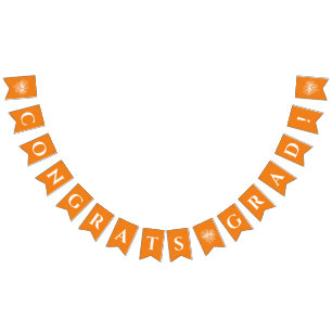 Orange Congrats Grad Bunting Flags w/ Fireworks