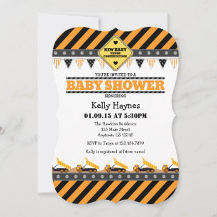 Orange Construction Baby Shower Invitation