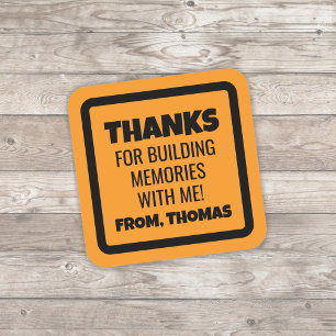 Orange Construction Birthday Square Sticker
