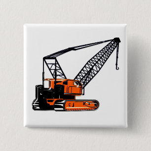 Orange Construction Crane 15 Cm Square Badge