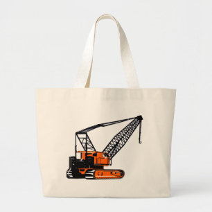Orange Construction Crane Large Tote Bag
