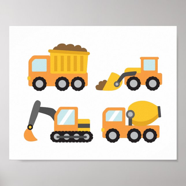 Orange Construction Vehicles Kids Room Decor (Front)