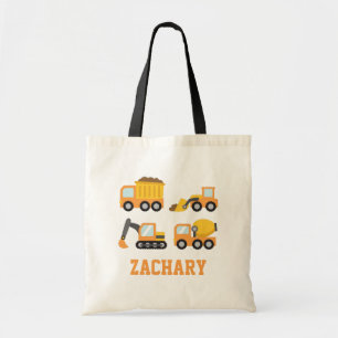 Orange Construction Vehicles Set Kids Personalised Tote Bag