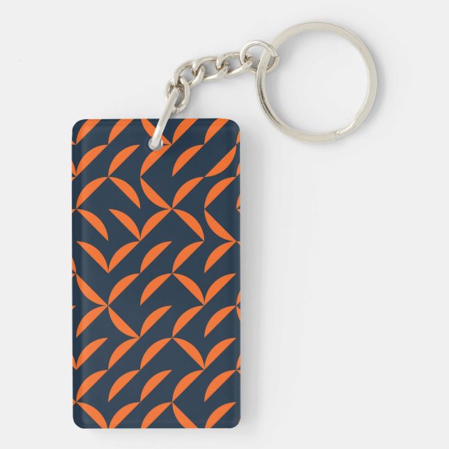 Orange, cool, modern, trendy wavy illustration key ring (Back)