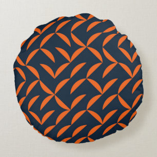 Orange, cool, modern, trendy wavy illustration round cushion