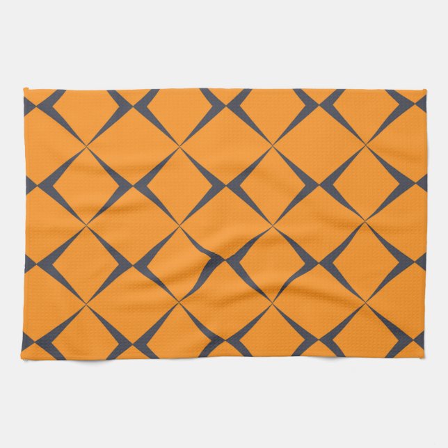 Orange, cool, simple, trendy, chevron shapes tea towel (Horizontal)