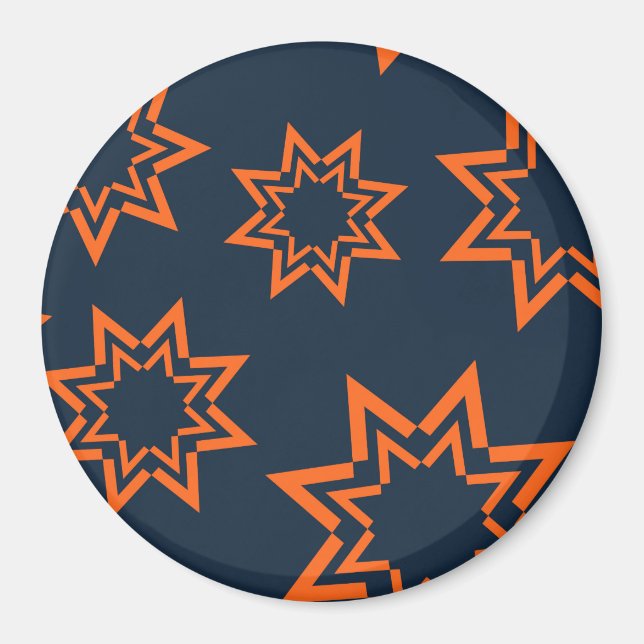 Orange, cool, trendy, playful star shape pattern magnet (Front)