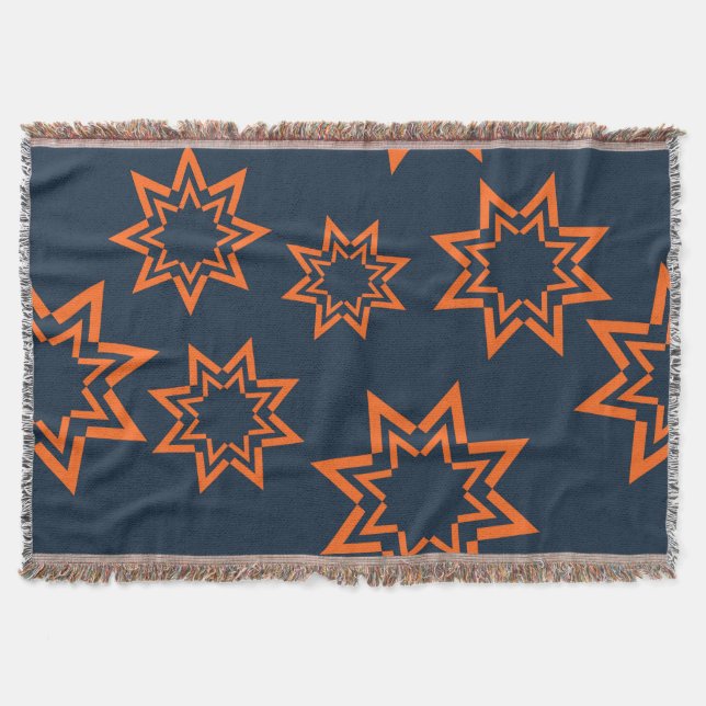 Orange, cool, trendy, playful star shape pattern throw blanket (Front)