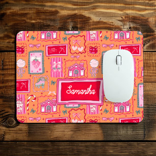 Orange Coquette aesthetic girly whimsical pattern Mouse Pad