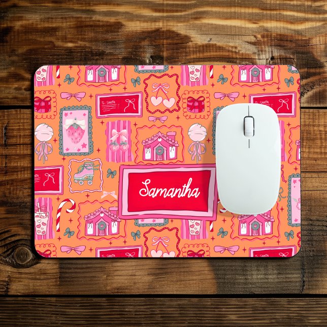 Orange Coquette aesthetic girly whimsical pattern  Mouse Pad (Creator Uploaded)