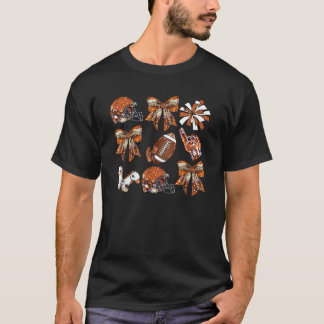 Orange Coquette Bow Football Game Day Women Girls  T-Shirt