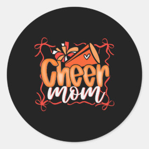 Orange Coquette Pom Poms Bow Cheer Mum Mama Cheerl Classic Round Sticker