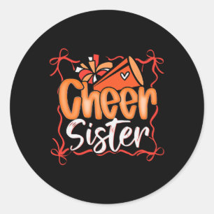 Orange Coquette Pom Poms Bow Cheer Sister Cheerlea Classic Round Sticker