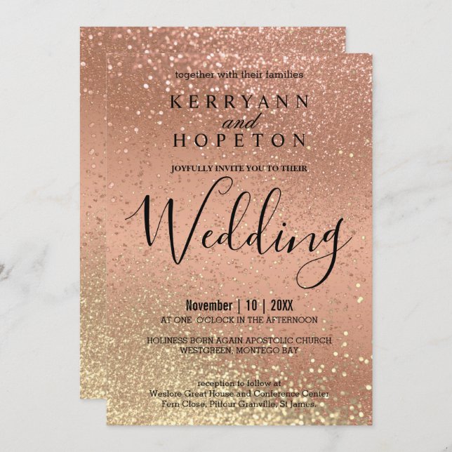 Orange Coral and Gold Glitter Invitation (Front/Back)