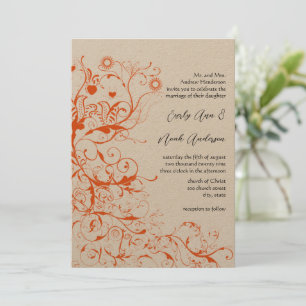Orange Coral Birds & Swirls Wedding Invitations