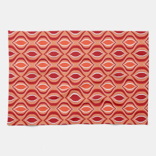 Orange, coral, brown diamond pattern. tea towel