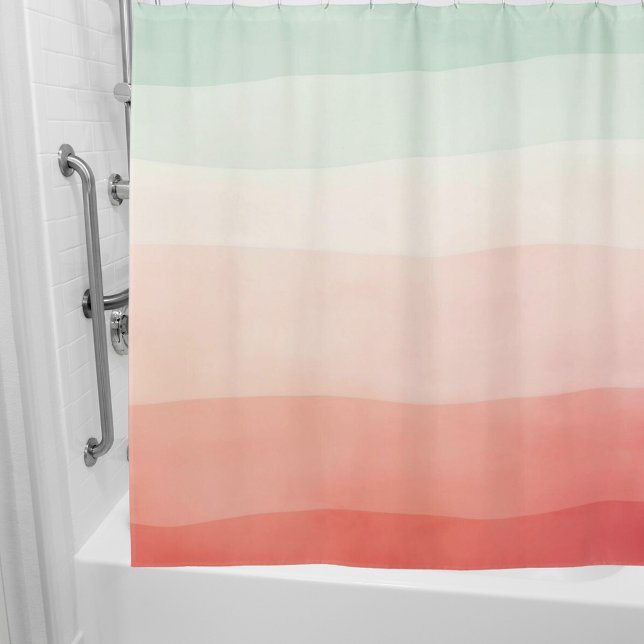 Orange coral cream sage green stripes shower curtain (Creator Uploaded)