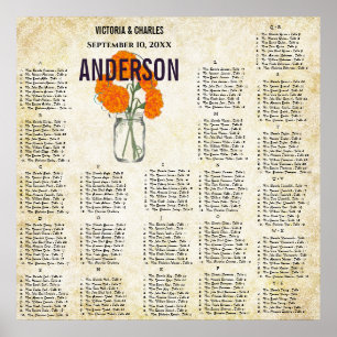 Orange Coral Dahlia Mason Jar Seating Chart