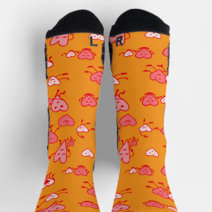 Orange Coral Dancing Hearts  Socks