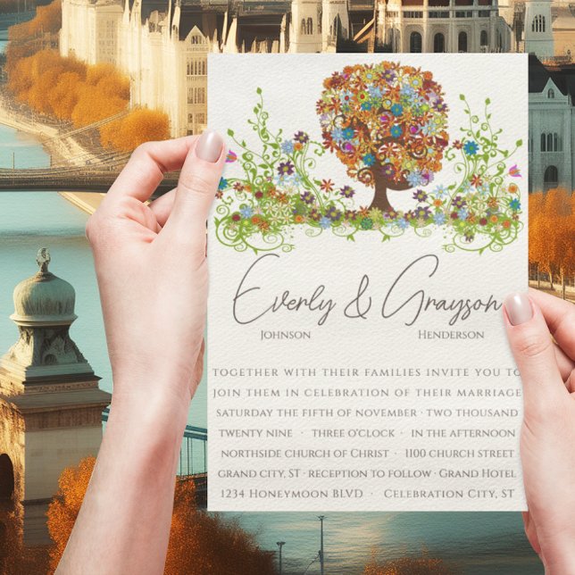 Orange Coral Forest Side Branch Wedding Invitation (Creator Uploaded)