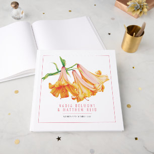 Orange coral lily flower watercolor art wedding guest book