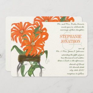 Orange Coral Mason Jar Rustic Barn Wedding Invitation