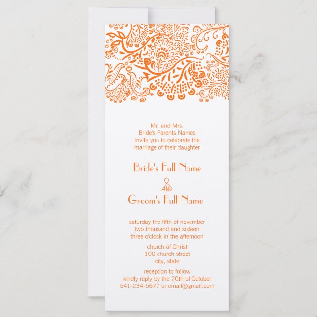 Orange Coral Monogram Love Bird Wedding Invitation (Front)