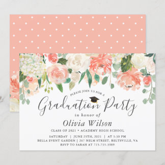 Orange Coral Peach Flowers Graduation Party Invitation