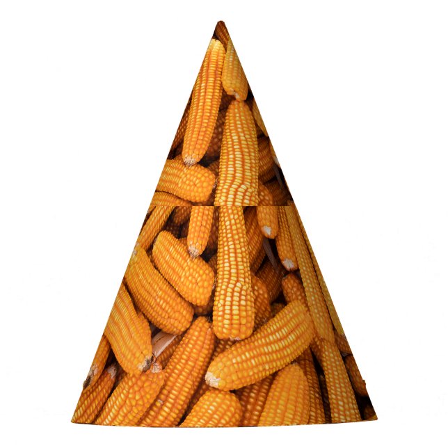 Orange Corn Cob: Harvest Agriculture Background Party Hat (Front)